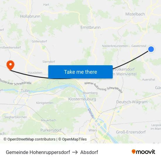 Gemeinde Hohenruppersdorf to Absdorf map