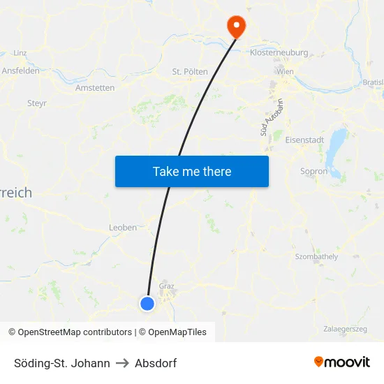 Söding-St. Johann to Absdorf map