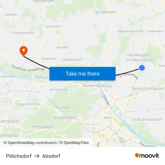 Pillichsdorf to Absdorf map