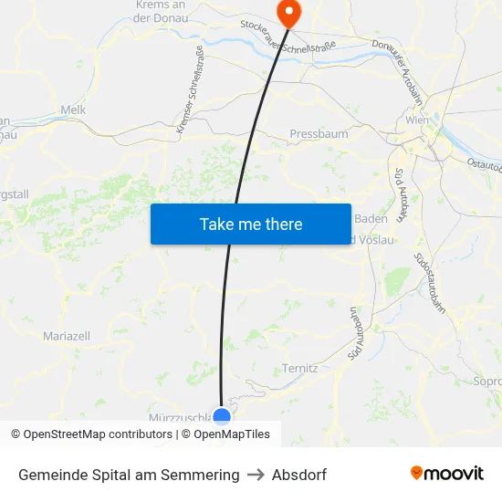 Gemeinde Spital am Semmering to Absdorf map