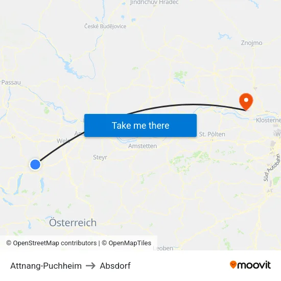 Attnang-Puchheim to Absdorf map