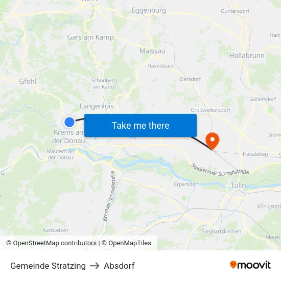 Gemeinde Stratzing to Absdorf map