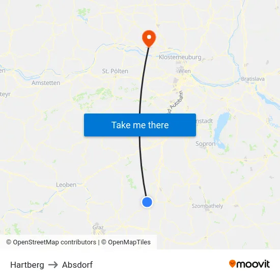 Hartberg to Absdorf map