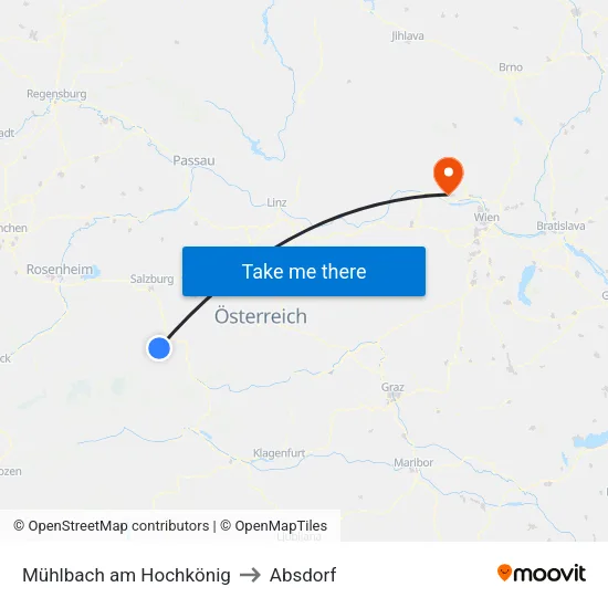 Mühlbach am Hochkönig to Absdorf map
