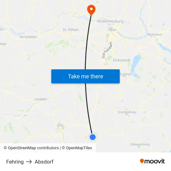 Fehring to Absdorf map