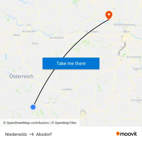 Niederwölz to Absdorf map