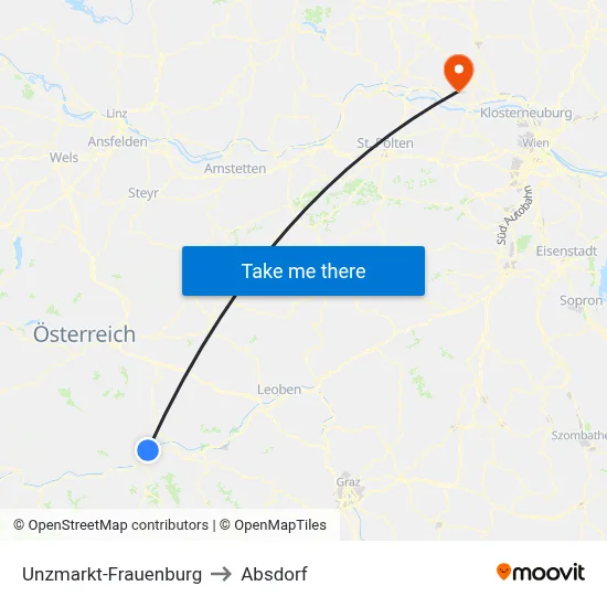 Unzmarkt-Frauenburg to Absdorf map