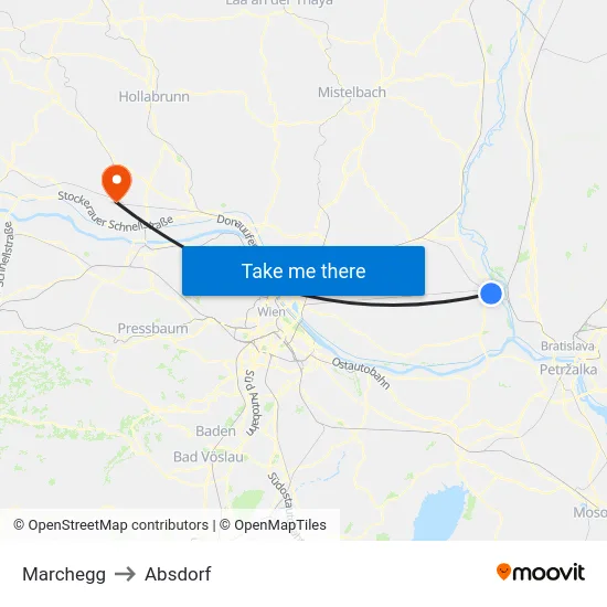 Marchegg to Absdorf map