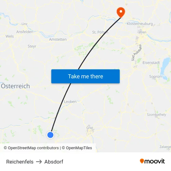 Reichenfels to Absdorf map