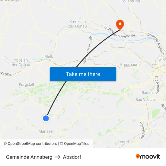 Gemeinde Annaberg to Absdorf map