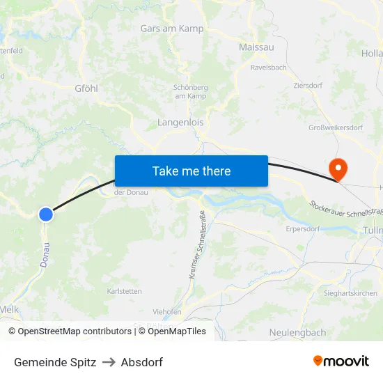 Gemeinde Spitz to Absdorf map
