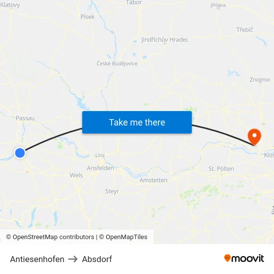 Antiesenhofen to Absdorf map