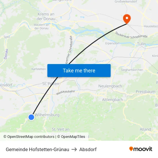 Gemeinde Hofstetten-Grünau to Absdorf map