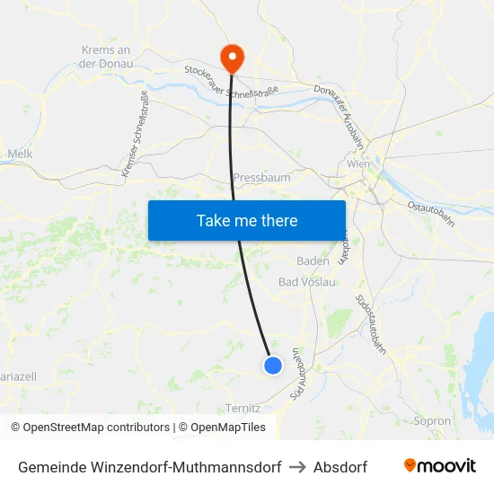 Gemeinde Winzendorf-Muthmannsdorf to Absdorf map