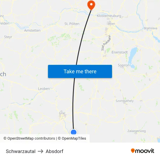 Schwarzautal to Absdorf map