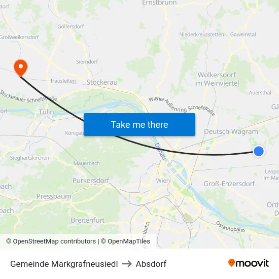 Gemeinde Markgrafneusiedl to Absdorf map