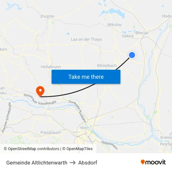 Gemeinde Altlichtenwarth to Absdorf map