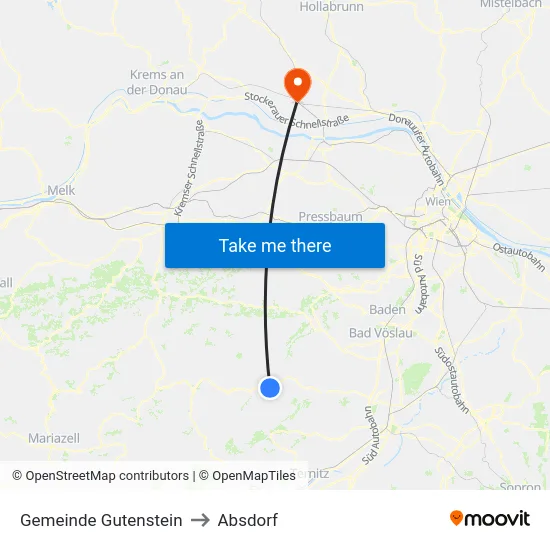 Gemeinde Gutenstein to Absdorf map
