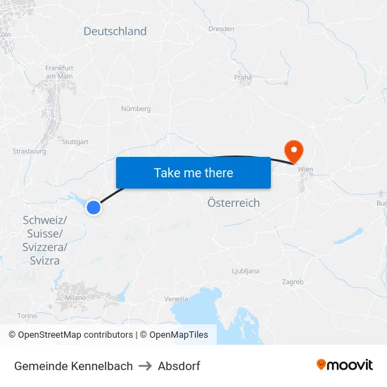 Gemeinde Kennelbach to Absdorf map