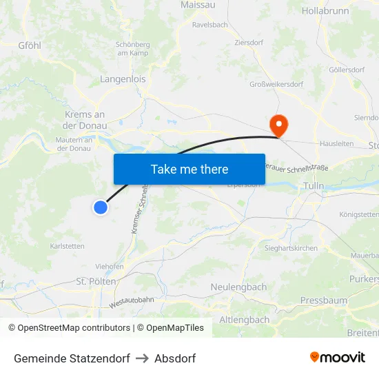 Gemeinde Statzendorf to Absdorf map