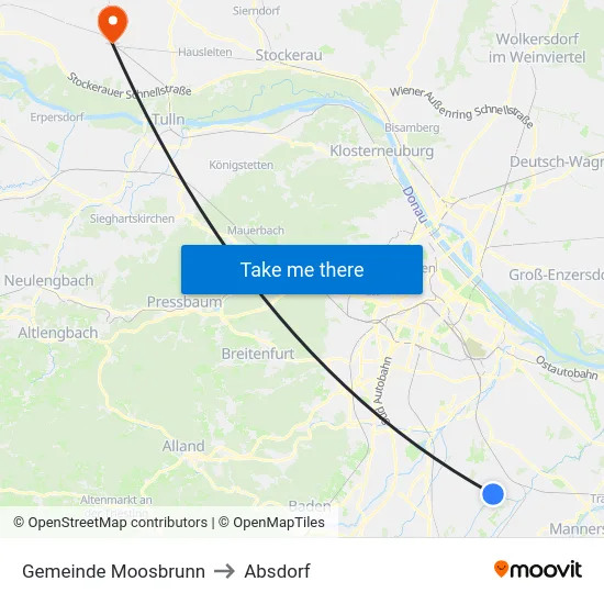 Gemeinde Moosbrunn to Absdorf map