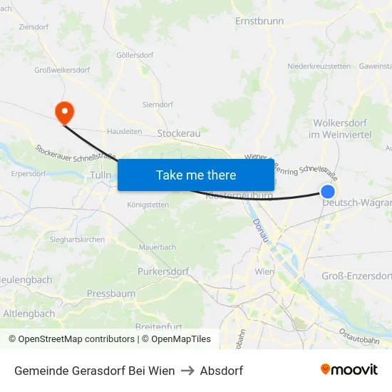 Gemeinde Gerasdorf Bei Wien to Absdorf map