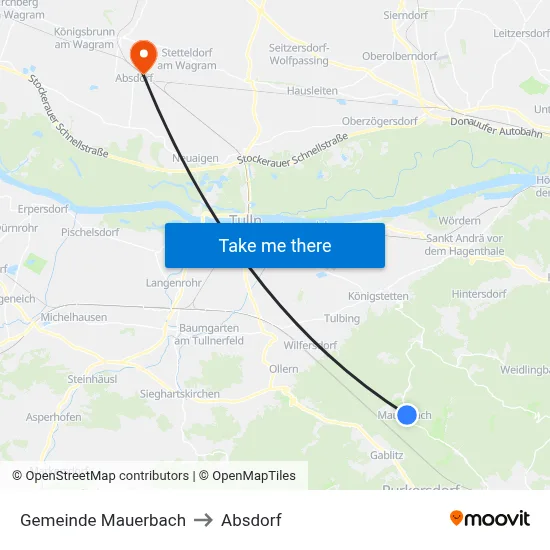 Gemeinde Mauerbach to Absdorf map