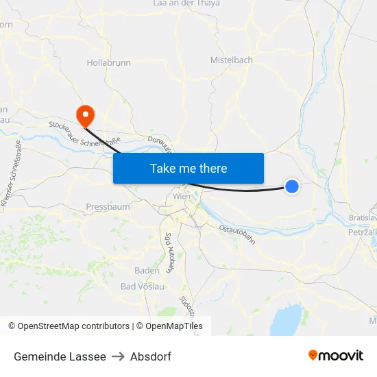 Gemeinde Lassee to Absdorf map