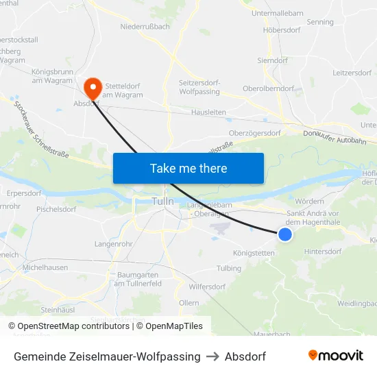 Gemeinde Zeiselmauer-Wolfpassing to Absdorf map