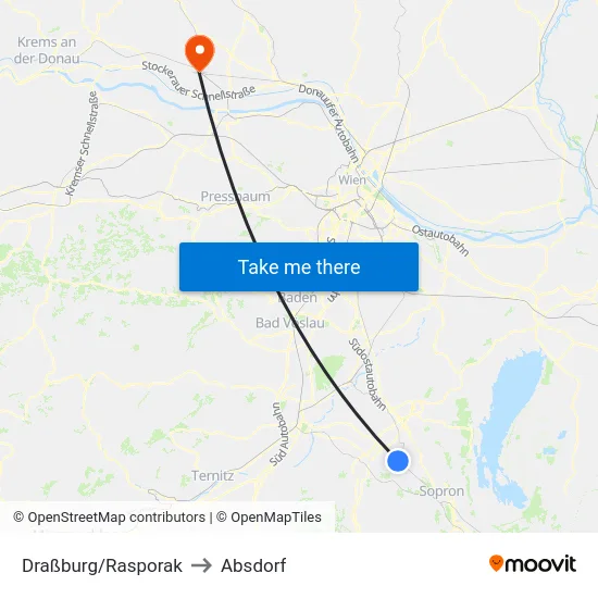 Draßburg/Rasporak to Absdorf map