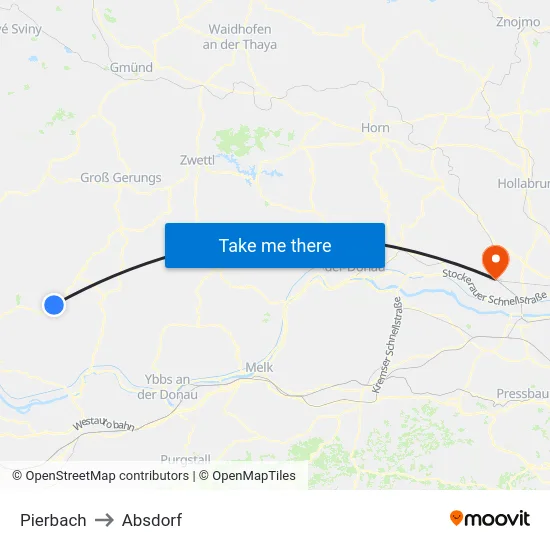 Pierbach to Absdorf map