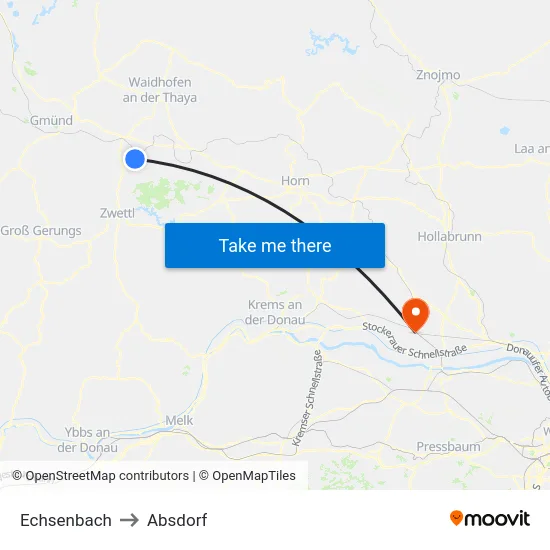 Echsenbach to Absdorf map