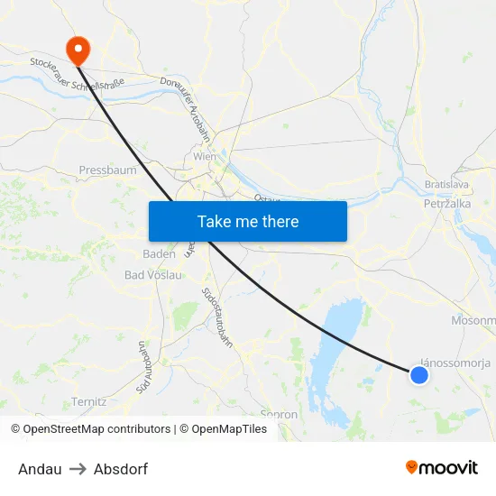 Andau to Absdorf map