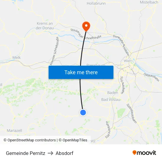 Gemeinde Pernitz to Absdorf map