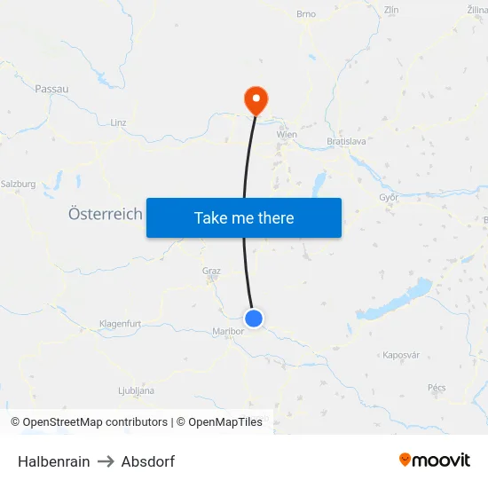 Halbenrain to Absdorf map