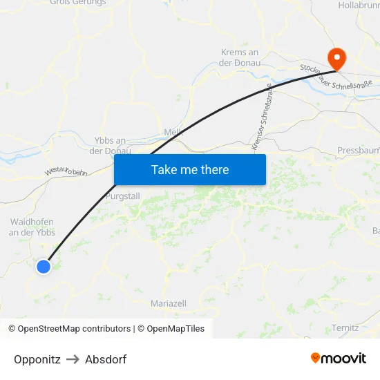 Opponitz to Absdorf map