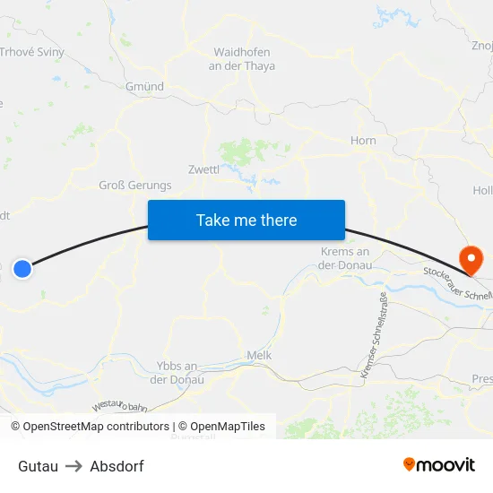 Gutau to Absdorf map