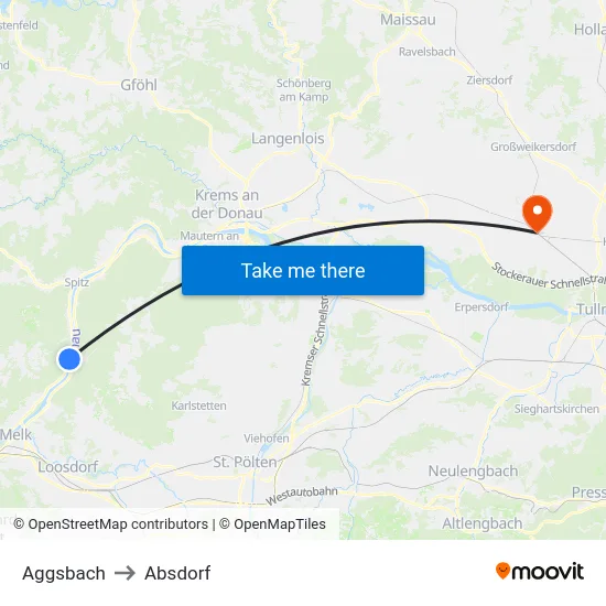 Aggsbach to Absdorf map