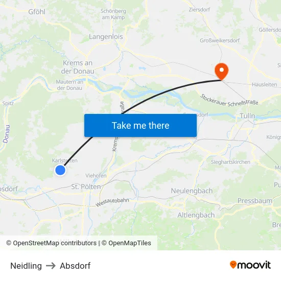 Neidling to Absdorf map