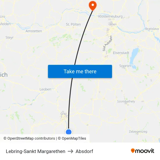 Lebring-Sankt Margarethen to Absdorf map