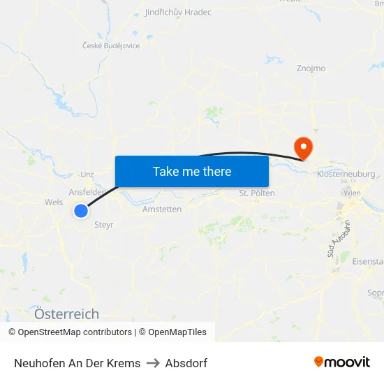 Neuhofen An Der Krems to Absdorf map
