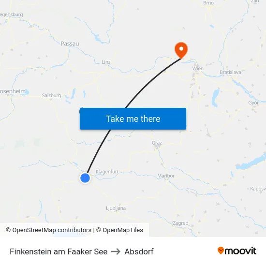 Finkenstein am Faaker See to Absdorf map