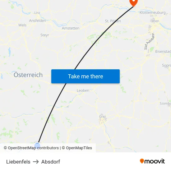 Liebenfels to Absdorf map