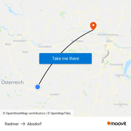 Radmer to Absdorf map