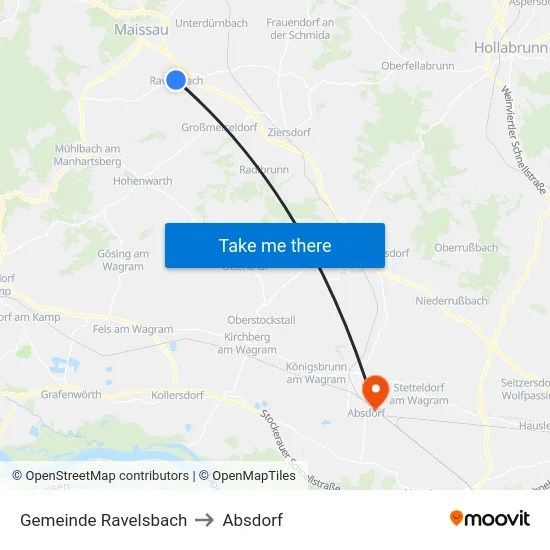 Gemeinde Ravelsbach to Absdorf map