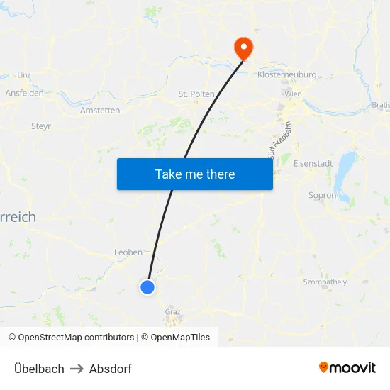 Übelbach to Absdorf map