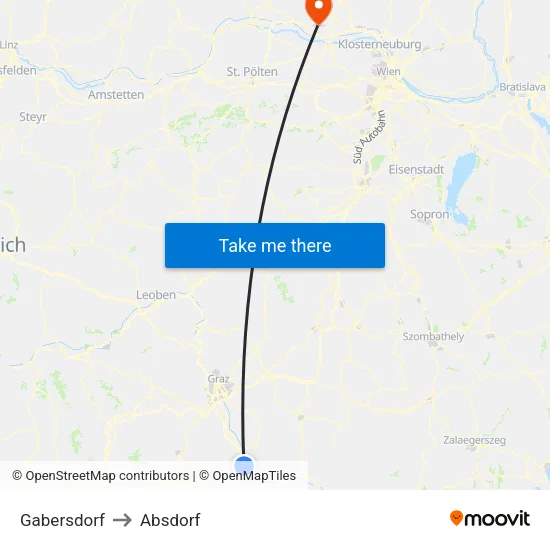 Gabersdorf to Absdorf map