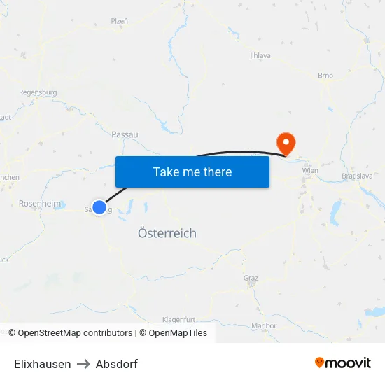 Elixhausen to Absdorf map
