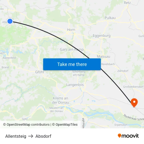 Allentsteig to Absdorf map