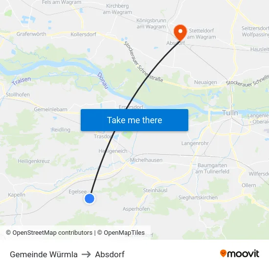 Gemeinde Würmla to Absdorf map